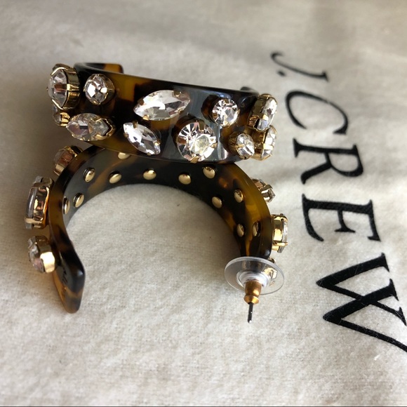 NWT J. Crew tortoise hoops with crystals - Picture 9 of 10